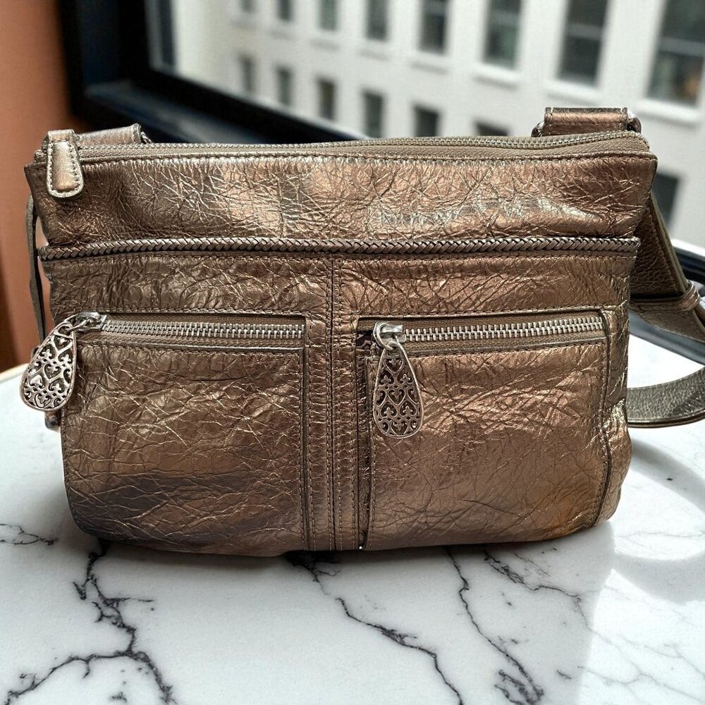 Brighton Metallic Leather Crossbody Shoulder Bag Boho‎ Everyday Chic